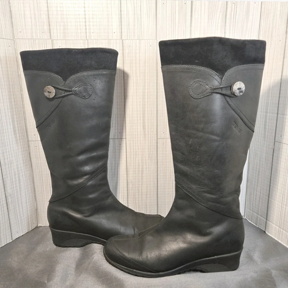 Teva Jade Cove Black Leather Tall Side‎ Zip Boots Women's Size 7
